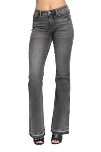Judy Blue Mid Rise Tummy Control Washed Gray Release Hem Flare Jeans by Ivory Gem