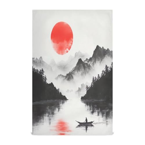 STAYTOP Chinese Style Ink Painting Kitchen Dish Towel Set,1Pcs Drying Kitchen Towels Tea Towels Gift Set for Drying Cleaning Cooking Baking