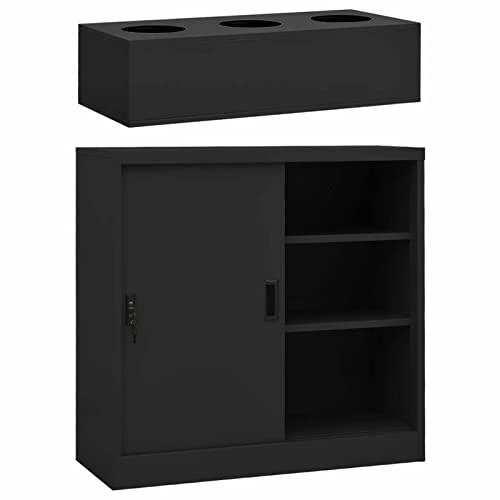 ZEYUAN Armario de Puerta corrediza con macetero, Armario Metalico, Armario Oficina, Mueble Archivador, Armario Archivador, Armario De Almacenamiento, Archivero Documentos, Gris Antracita Acero