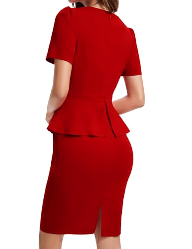 Image of Bbonlinedress Women's Work Bodycon Dress Sheath Pencil Church Business Office Peplum Suit Dresses with Short Sleeve
