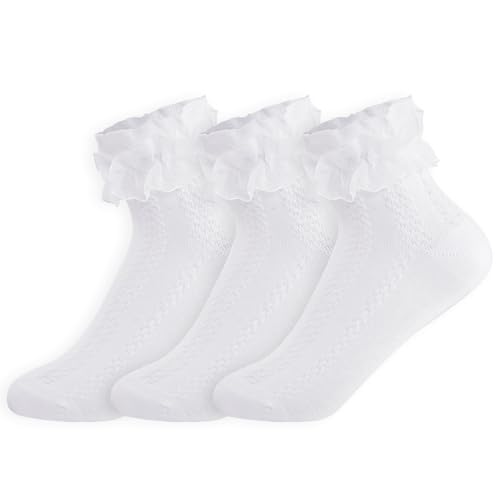 3 Pack Toddler Ruffle Socks White Little Girl Ruffle Socks Cute Girls Fancy Lace Socks Girls Frilly Dress Socks