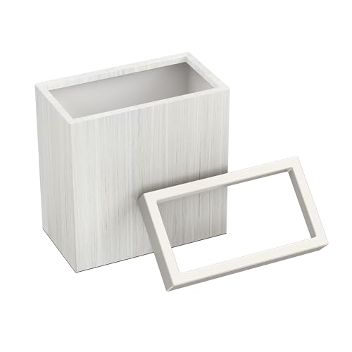 Image of Gatco Small Bathroom Trash Can with Lid, Rectangle 3 Gallon Wastebasket, Under Sink, White Oak with Matte White, for Bathroom, Bedroom, Office (1943W)