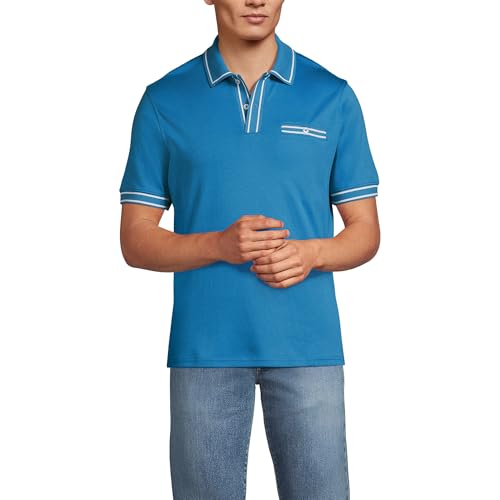 Polo Lands' End para hombre con manga corta, bolsillo y algodón Supima americano miniatura 1