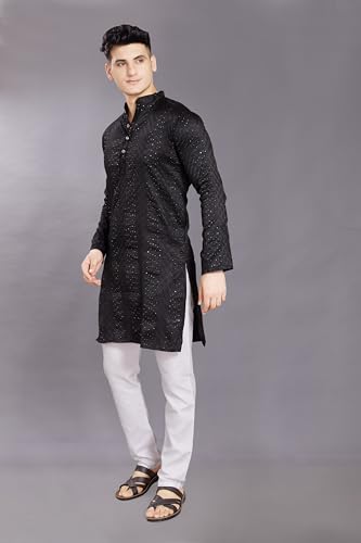 Image of DIVISIVE Men's Jequard Embroidered Art Silk Slim Fit Only Kurta