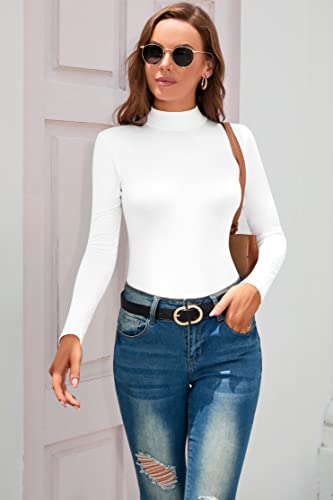 SHEIUGU Women’s Sleeveless Long Sleeve Mock Turtle Neck Bodysuit Soft Slim Fit Stretchy Layer Top Classic Jumpsuit3