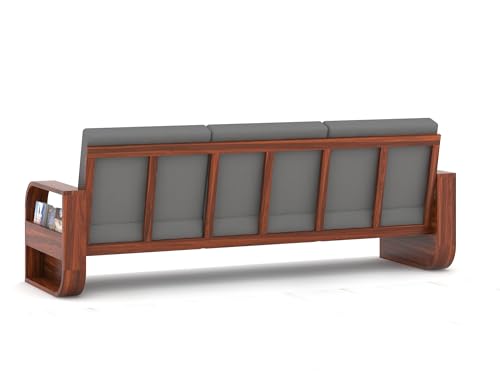 Image of Wooden 4 Seater Sofa Set with 40 Density Cushion for Living Room, Four Seater Sofa for Office & Lounge, 3+1 Seater Sofa Sets for Home, Sheesham Wood (Natural,Grey)