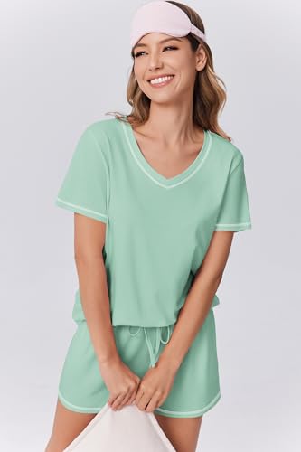 Image of Ekouaer Womens Pajamas Sets Soft 95% Cotton Pjs Short Sleeve Lounge Sets | Comfy Sleepwear Sets with pockets, ideal for Home, Mom, Party, Gifts, Daily Wear