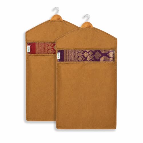 Image of JD FRESH 2 Pack Hanging Saree Bag for Wardrobe /Non Woven Clothes Bags for Storage /Breathable Hanging Saree Covers /Transparent Window Cloth Storage Bag /Stoarge Covers with Zip (Orange)