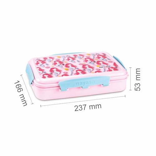 Image of Nayasa On The Go DLX Big Lunch Box 900 ml | BPA-Free Plastic Leak-Proof Lunch Box with Inner Mini Box | Secure Lock Tiffin Box for School, Office & Travel | Pink
