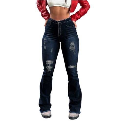 Flare Jeans for Women Ripped Elastic High Waisted Jeans Slim Fit Butt Lifting Bell Bottom Denim Jean with Pockets Distressed Colombian Skinny Bootcut Jean Denim Sexy Low Rise Crossover Pants