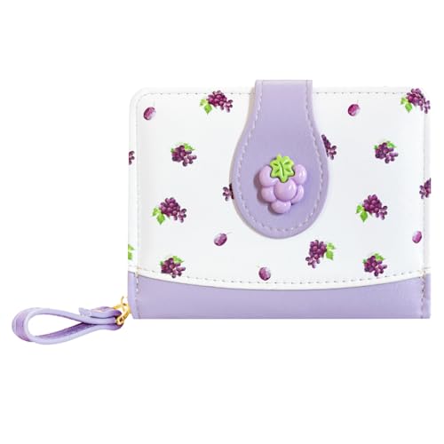 Image of Cute Print Wallet Blueberry Strawberry Cherry Wallet with Credit Card Holder Zipper Coin Purse for Women Girls (GRAPE)