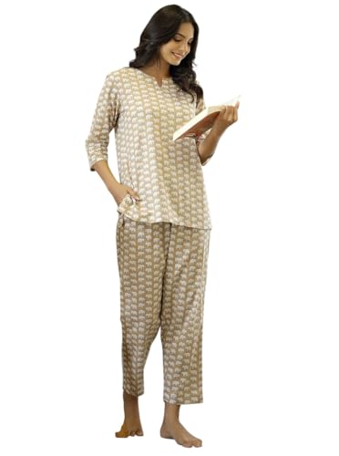 Image of Women's Printed Night Suit Set Pajama with Top Lightweight Soft & Comfy Sleepwear for Girls & Women