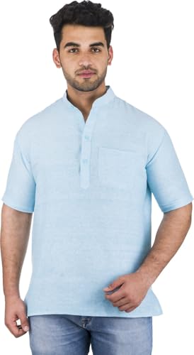 Image of Men's Cotton Short Kurta Without Pant | Mandarin Neck Short Kurta | Half Sleeve Casual Kurta | Traditional Ethnic Regular Kurta | Solid Plain Kurta for Men's (Pack of 1)