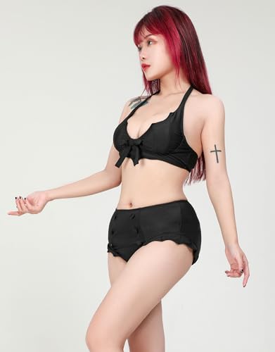 MEOWCOS Women's Bikini Sets Gothic Retro Bat Bathing Suit Two Piece Swimsuit Black3