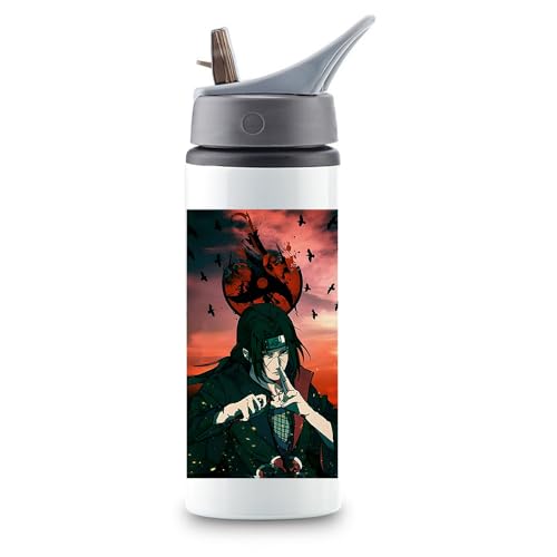 Image of Anime sipper water bottle with Itachi Print for Use school, gym, tuition, travling, yoga | Aluminium sublimation sipper bottle 750ml black cap (Itachi Uchiha-B-3)