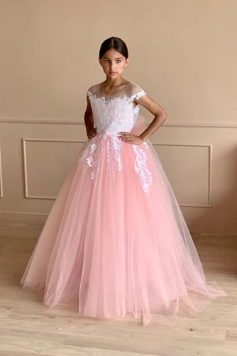 Applique Puffy Tulle Flower Girl Dress for Wedding Kids Lace Long Pageant Maxi Dress Bowknot Princess Prom Ball Gowns3