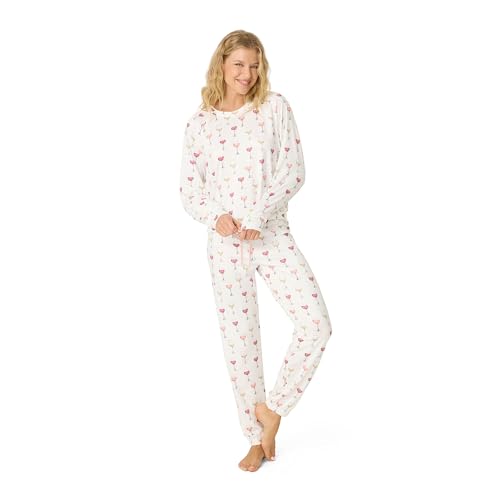 PJ Salvage Women's [Amazon Exclusive] Cloud Jersey Jogger Pajama 2-Piece PJ Set, White, Small