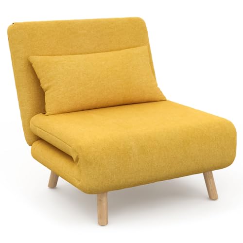 IDMarket - Fauteuil Convertible Romeo lit d'appoint 1 Place 80x190 cm Tissu Jaune