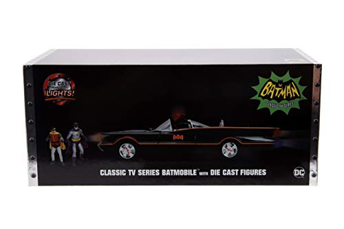 Image of Batmobile Working Lights with Batman and Robin Figures, 1966 Classic TV Series - Jada 98625 - 1 /18 Scale Diecast Model Toy Car