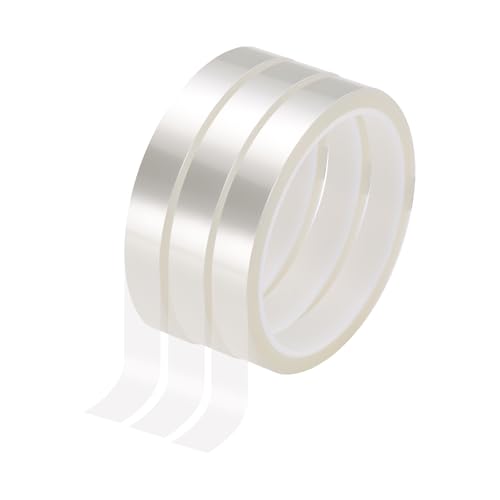 Image of HARFINGTON 3 Rolls High Temperature Masking Tape 15 /32 inch x108ft(12mmx33m) 0.05mm Thick PET Film Silicone Adhesive Heat Resistant Tapes for Heat Press Anodizing Circuit Board, Transparent