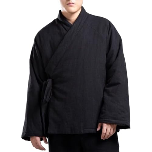 Autumn Winter Chinese Style Warm Linen Padded Coat Jackets Men Casual Tang Suit Overcoat Male Thick Hanfu