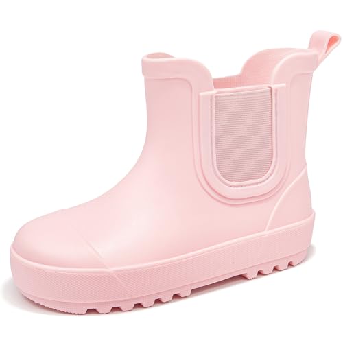 Motasha Toddler Rain Boots For Kids Size 8 Girls Rain Boots Chelsea Ankle Waterproof Shoes Pink Rubber Lightweight Little Girls 3 Year Old Outdoor Farm Muddy Park (M7801 Pink 8)