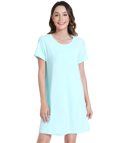 Image of NACHILA Women's Nightgowns-Viscose Made from Bamboo,Short Sleeve Nightshirt Crew Neck Sleepshirt Cool Sleepwear