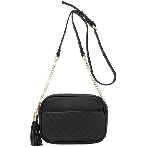 FashionPuzzle Chevron Quilted Crossbody Camera Bag with Chain Strap and Tassel2