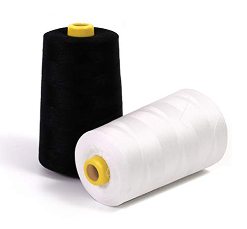 Sylon 2Pcs Bobines de Fils à Coudre Fil Surjeteuse en Polyester pour Couture à la Main ou à la Machine Noir et Blanc 6000 Mètres