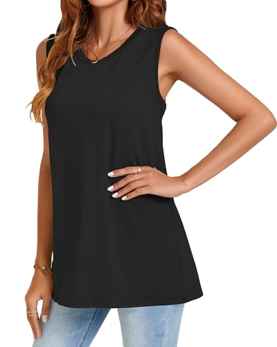 Image of Womens Tank Tops Summer Casual Sleeveless Top Loose Fit Basic Tunic Shirts