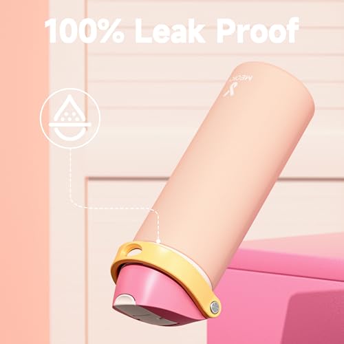 Image of 24 oz Insulated Water Bottle for Women: Meoky Stainless Steel Metal Water Bottle with 2-in-1 Straw and Spout Lid - Leak Proof, Cold for 24 Hours, Protective Silicone Base, BPA-Free for School, Coral