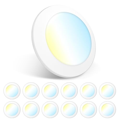 Amico 12 Pack 5/6 Inch LED Disk Lights Dimmable Flush Mount Ceiling/Recessed Disc Lights 2700K/3000K/4000K/5000K/6000K Selectable 15W=110W 1100LM Low Profile Surface Mount Can Light ETL&FCC