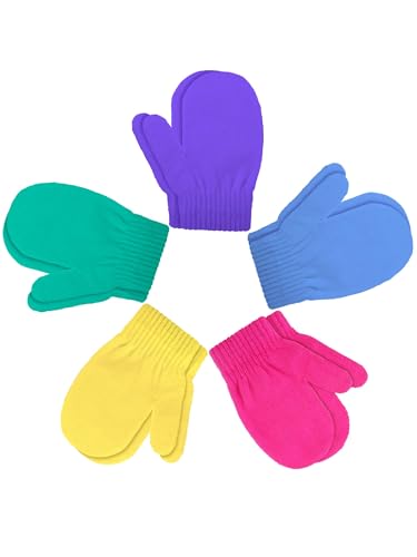 Image of Boao 5 Pairs Toddler Mittens Magic Stretch Black Kids Winter Knitted Gloves Multicolor Newborn Warm Gloves for Boys and Girls