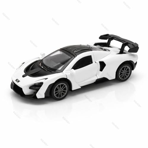 Image of Mini McLaren Senna Toy Car Model 1:36 Scale Die-cast Metal Pull Back Vehicle with Openable Doors, Lights & Music, Sports Model for Kids, Boys & Collectors (White)
