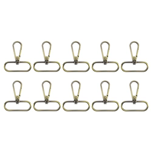 QUARKZMAN 10 Piezas de Mosquetones Giratorios, Anillo Ovalado de 1.5 Pulgadas, Gancho de Langosta de Metal con Cierre de Presión para la Fabricación de Bolsos, Bronce