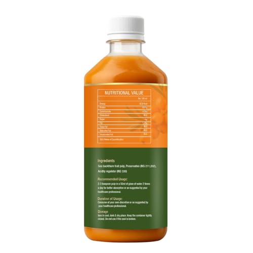 Image of Baleen Sea Buckthorn Juice 500ml (Pack of 2) | Himalayan Sea Buckthorn Berry Juice With Omega 3 6 9 & 7 Fatty Acids | Pure Seabuckthorn Pulp Juice with Vitamin C Antioxidants