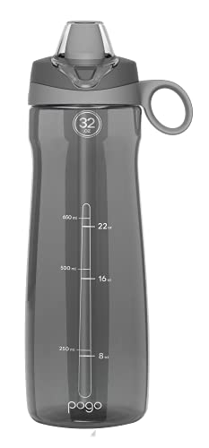 Pogo BPA-Free Tritan Plastic Water Bottle with Soft Straw 32 Oz Grey
