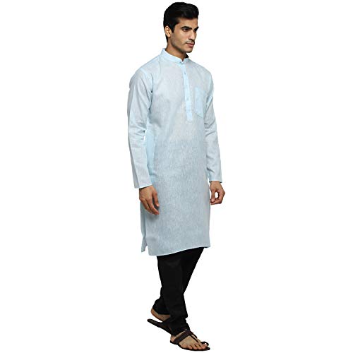 Image of Royal Kurta Men's Cotton Knee long full Sleeve Solid Straight Kurta Pyjama Set