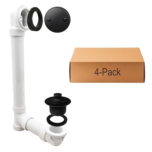 Westbrass D4942-4-62 Conjunto de resíduos e transbordamento de banheiro de 3,8 cm x 30,5 cm com tampa de placa frontal de dois furos e plugue de drenagem Twist & Close -SCH. 40 PVC, preto fosco