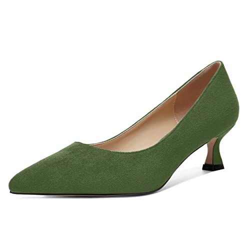 ROSERWISH Womens Slip On Casual Office Suede Pointed Toe Elegant Kitten Low Heel Pumps Dress Shoes 2 Inch