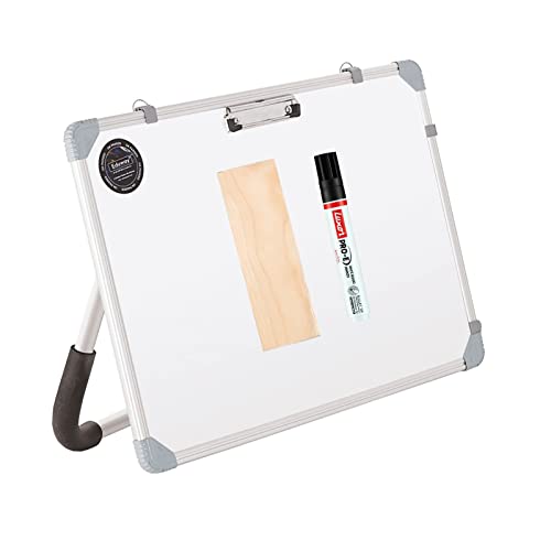 Image of Eduway Non-Magnetic Dry Erase 1.5x2 Feet White Board with Stand | Standing Whiteboard | Table Top with Paper Clip for Study, Memo, to Do List, with 1 Marker Pen, 1 Duster, (40x60 Cms).