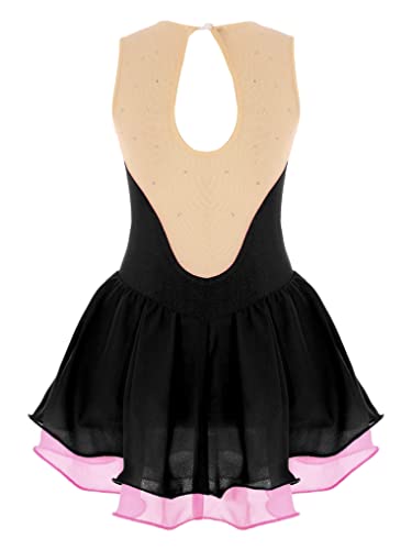 Oyolan Kids Girls Rhinestone Sleeveless Ice Skating Dress Irregular Hem Leotard Dress Figure Skating Competition Costume Black B 8 Years #TOP1