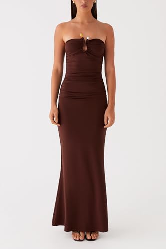 Image of Cut Out Maxi Tube Dresses for Women Sexy Y2k Strapless Backless Bodycon Long Dress Summer Sleeveless Hollow Sundress