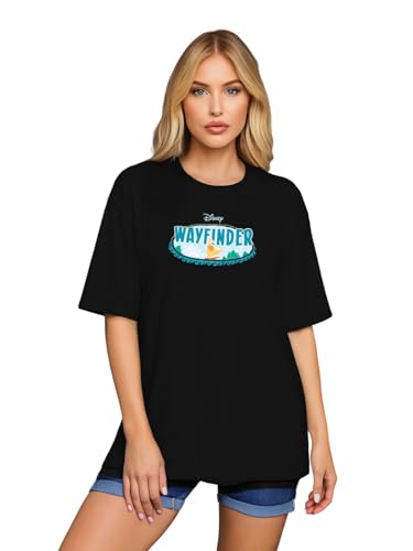 Image of JUNEBERRY 100% Pure Cotton Oversized Baggy Fit Official Disney Merchandise Cool & Goofy Graphic Printed T-Shirt for Women (Characters: Moana, Pooh & Lion King)