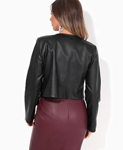 Krisp Women Pu Leather Cropped Jacket Long Sleeve Bolero[4432-Blk-S] Black #TOP1