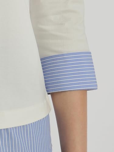 Image of FableStreet Women Shirt | Slim Fit V-Neck Layered Look with Striped Spread Collar & Three-Quarter Sleeves | Cotton Knit Jersey Fabric for Business Casual