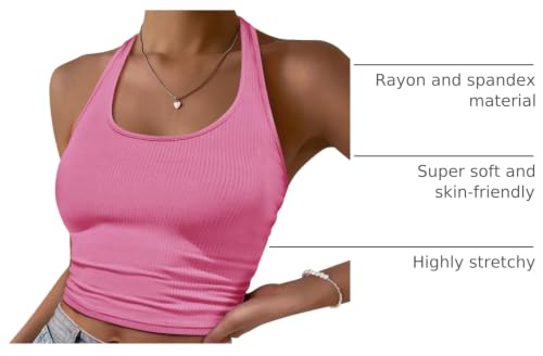 Image of Ekouaer Women Halter Top Backless Scroop Neck Slim Stretchy Ribbed Knit Camisole Crop Tops S-XXL
