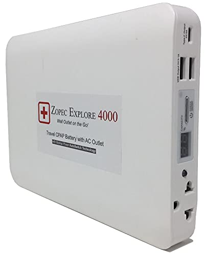 Zopec EXPLORE 4000 CPAP Battery Backup Power Supply (1.5-2 Nights). Works with All Machine Brands with No Adapters! Uninterrupted Sleep! Excellent for Power Outage with Automatic Switch