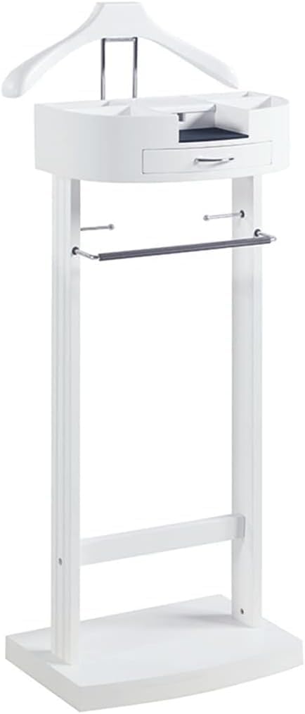 Freestanding Wood Suit Stand Valet Rack for Men & Women with Drawer, Top Tray, Contour Hanger - Ideal for Office, Living Room, Bedroom (43.1X34.2X106.6cm)