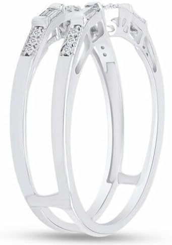 Baguette & Round Created Diamond Ring Enhancer for Women, 925 Sterling Silver Curved Double Band Wedding Ring Guard